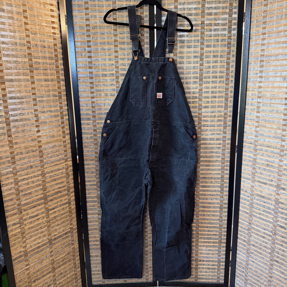 Round House Overalls Mens 42x30 Black Double Knee Duck Canvas Workwear USA Made